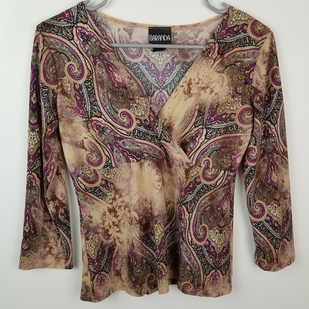 Y2K Baranda paisley printed v-neck mini shirt top